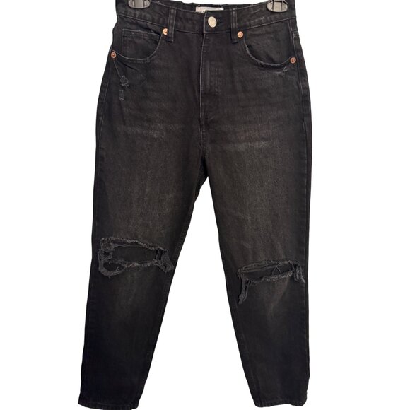 2/$30 ZARA Womens 4 Jet Black Distressed High Waisted Jeans Cotton Casual Style - Picture 8 of 16